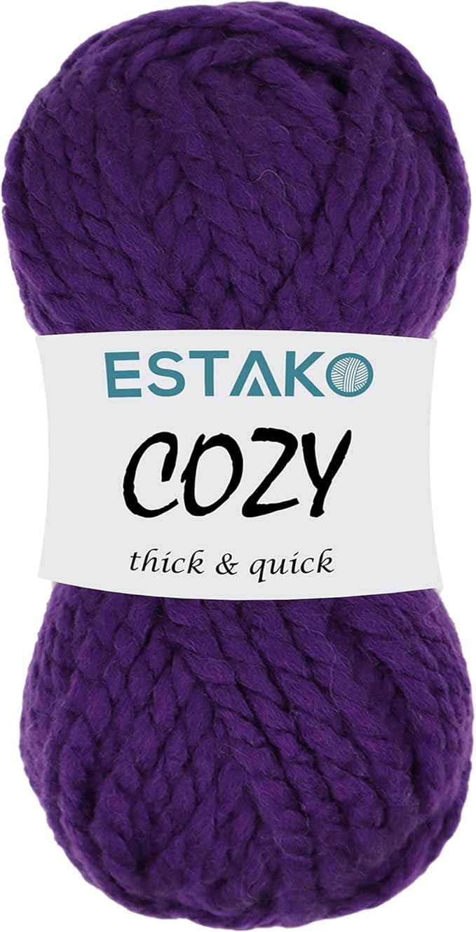 Estako Cozy Thick & Quick Yarn 20% Wool 80% Acrylic Soft Super Bulky Weight #6 Knitting and Crocheting Yarn 3.52 oz (100gr) 65 yds (60 m) (50662-Purple)