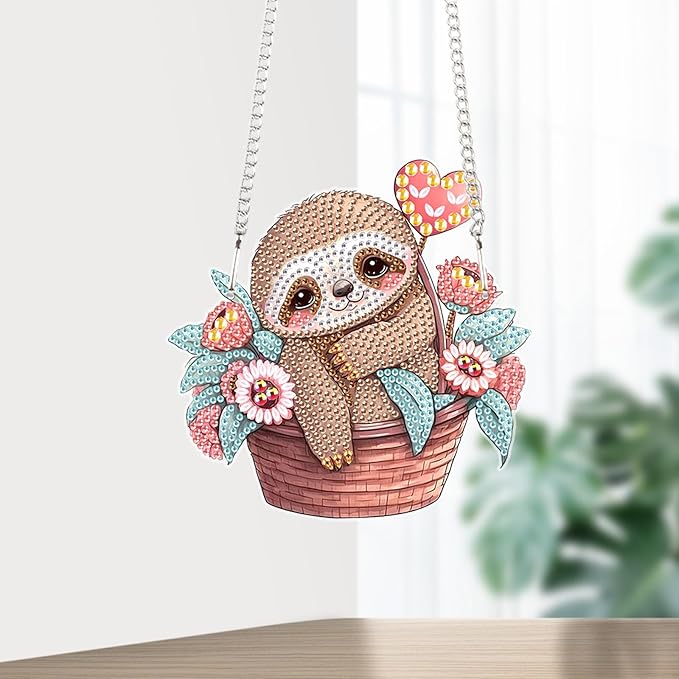 AiYuanzsh Diamond Painting Hanging Pendant Kit - Animal Sloth 5D Diamond Painting Kits for Adults - Crystal Rhinestones Diamond Art Pendant for Door Wall Window Home Decor