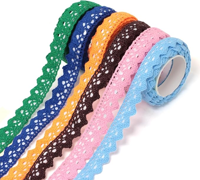 Honbay 6 Rolls of Lace Tapes Fabric Trim Decorative Tapes Lace Pattern Self-Adhesive Tapes Washi Tape Masking Tape for Scrapbook Drawers Cups Books Hats Bags Crafts - 6 Colors, 16mm x 2yards (A)