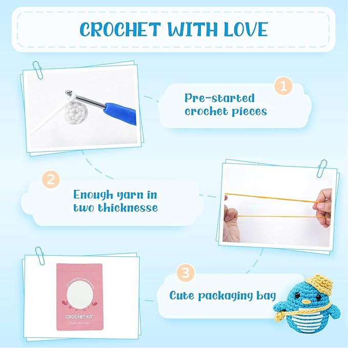 Wadukud Penguins Crochet Kit for Beginners, DIY Crochet Kit for Adults, Crochet Starter Kit with Step-by-Step Video Tutorials for Holiday Gift Easter Basket Stuffers Craft Gifts for Teen Girls Kids