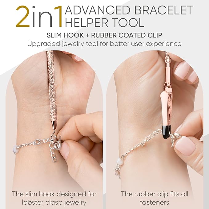 Bracelet Helper Tool with Hook - Fastener Helper Tool for Bracelet, Necklace, Jewelry, Watch - Clip, Clasp Helper - Portable, Easy-to-Use, Made of Metal - Rose