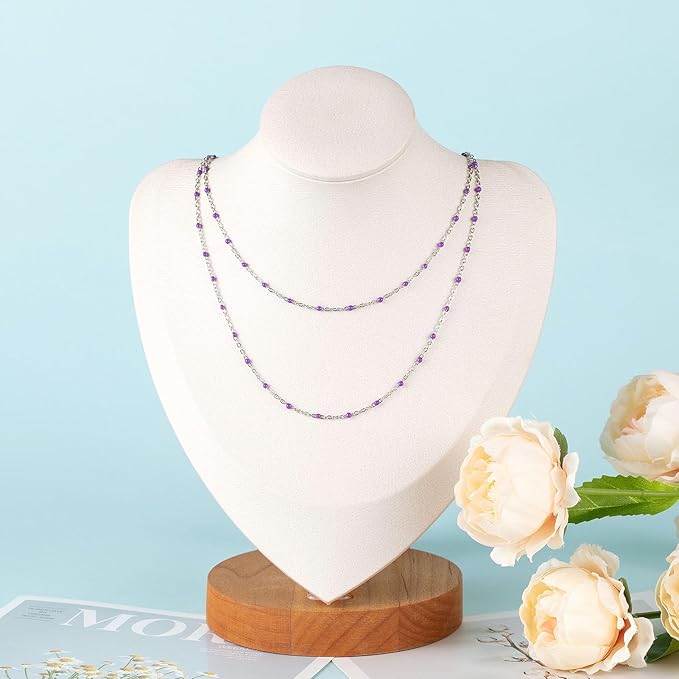 UMAOKANG 33ft Bead Chain for Jewelry Making Stainless Steel Cable Link Chain Spool Lavender Beaded Bracelet Chain with Open Jump Rings and Lobster Clasps