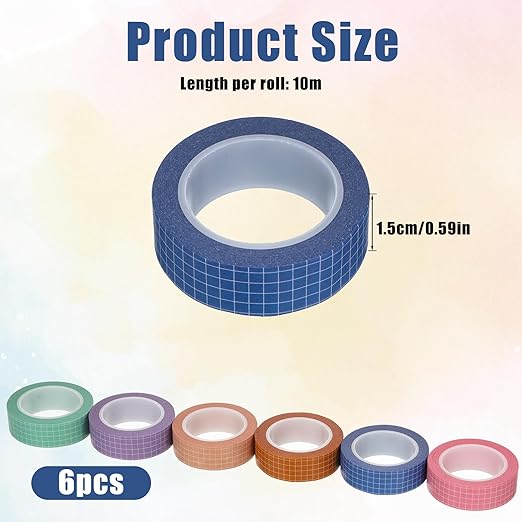 6 Rolls Grid Washi Tape Set, 0.4" x 32ft Decorative Plaid Masking Tapes Assorted Adhesive Arts Thin Checkered Washi Tape Scrapbook Tapes for Planners, Scrapbooking, DIY Crafts, Journals, Gift Wrapping