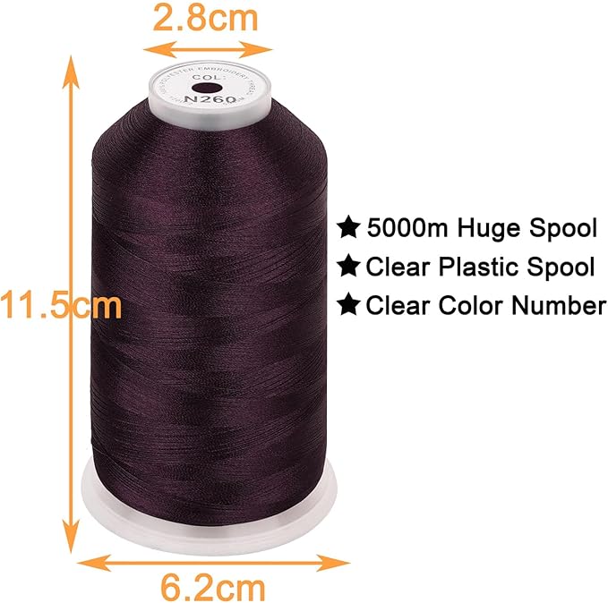 New brothread - Single Huge Spool 5000M Each Polyester Embroidery Machine Thread 40WT for Commercial and Domestic Machines - Dark Sepia (Janome Color)