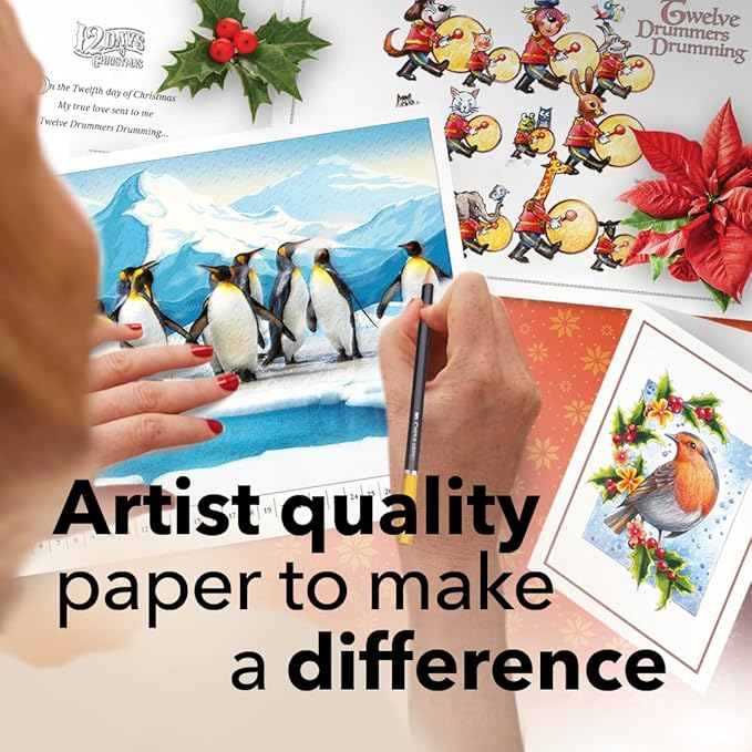 Castle Arts Christmas Colouring Book | Compendium of Cards, Calendar and Scenes Curated to Lift the Spirit | with Colour Reference Guide | No Show-Thru Artist Grade Paper | Frameable Landscape A4 Size