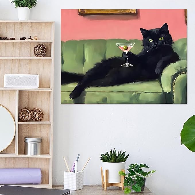 EIBEILI Diamond Art Kits for Adults, Vintage Cat Diamond Painting Art for Beginner DIY Round 5D Paint with Diamonds Pictures Gem Full Drill Diamond Dots Crystal Kits for Home Wall Decor Gifts 12x16in