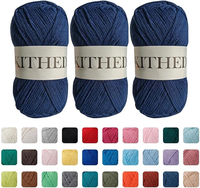 Cotton Yarn，10.5oz，526yard，3 Pack ，Soft Yarn for Crocheting and Knitting (30 Navy Blue)