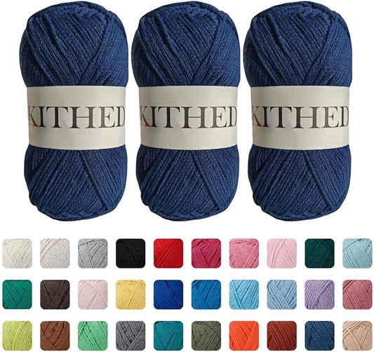 Cotton Yarn，10.5oz，526yard，3 Pack ，Soft Yarn for Crocheting and Knitting (30 Navy Blue)