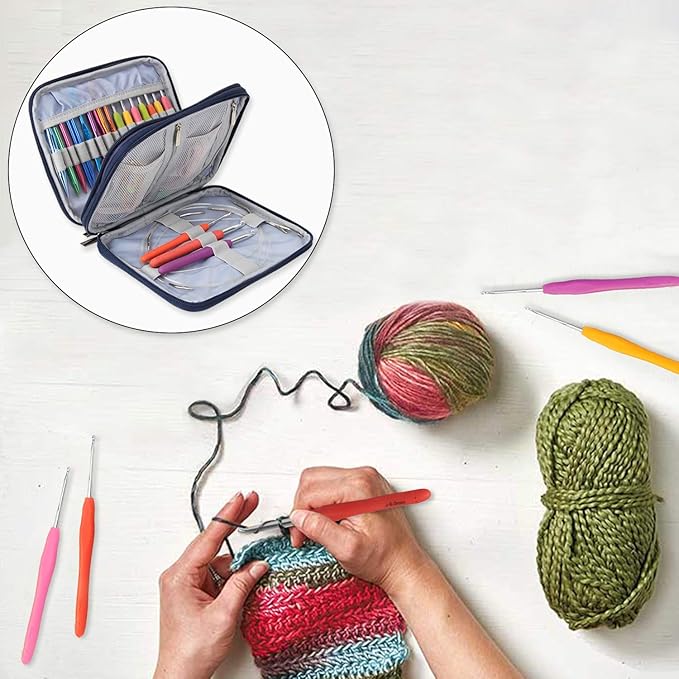 Teamoy Organizer Case for Interchangeable Circular Knitting Needles, Crochet Hooks and Knitting Accessories, Keep All in Place and Easy to Carry, Cats Blue (No Accessories Included)