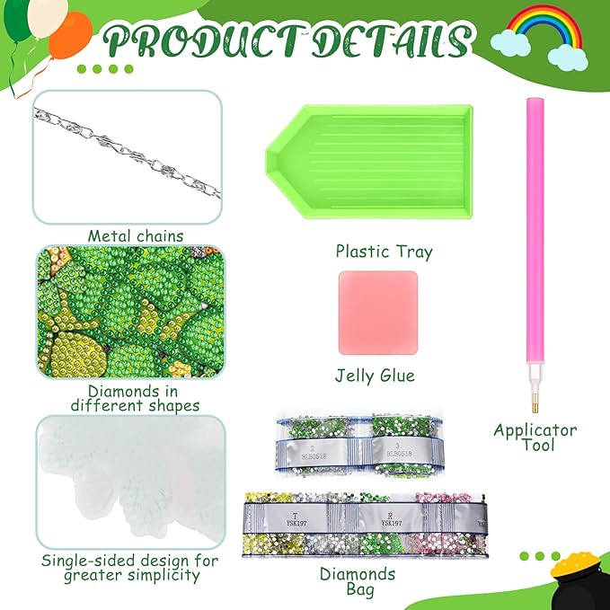 Burbell 3 Pcs St. Patrick's Day Diamond Painting Kits DIY Diamond Painting Hanging Sign Shamrock Gold Coin Beer Truck Gnome Art Kit for St. Patrick's Day Home Wall Decorations Mosaic Crafts Garden