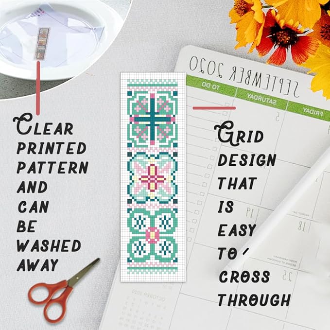 BEUNITONE Cross Stitch Bookmark Kits 6 Pcs Variegated Flowers DIY Bookmarks Cross Stitch Set for Adults Beginners Hand Embroidery Set Traditional Decorative Patterns Craft Kits for Gifts 8''x2.4''