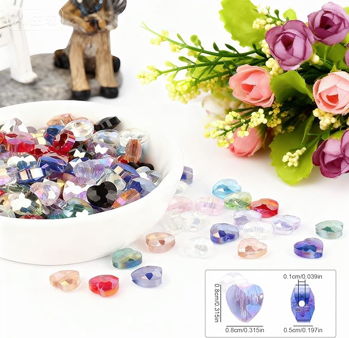 70pcs 8mm AB Orange Pink Faceted Heart Beads for Jewelry Making Crystal Glass Beads for Bracelets Necklace Crafts, Friendship Bracelet Kit, Love Gifts