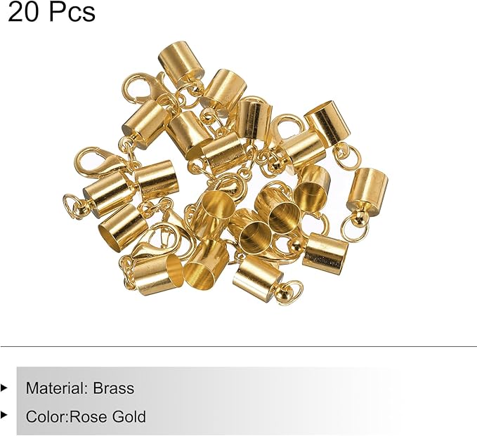 MECCANIXITY Fold Over Cord End Caps Rose Gold 6mm OD with Crimp Covers Lobster Claw Clasps DIY Jewelry Making for Bracelets and Necklaces Crafting 20 Pcs