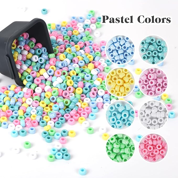 simetufy 1200 pcs pony beads macaron pastel colored beads for crafts hair beads for hair braiding, 8 candy colors