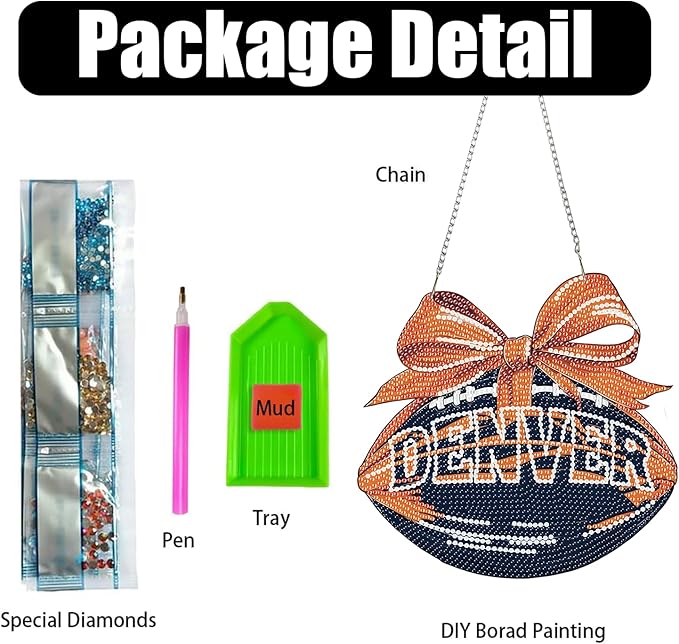 Rertcioph Football Diamond Art Hanging Kit for Adults, DIY Acrylic 5D Diamond Painting Hanging Ornament for Denver Home Wall Decor and Gift