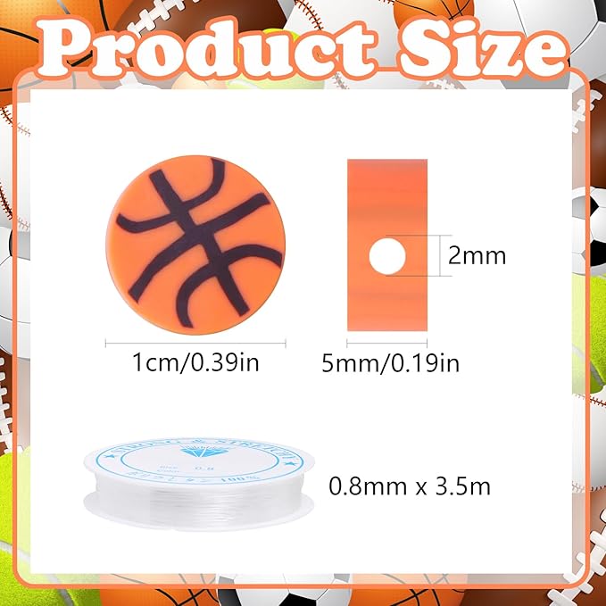EVERMARKET 100pcs Basketball Beads Polymer Clay Basketball Beads Charms Ball Spacer DIY Sports Bead for Necklace Bracelet Handmade Jewelry Making Accessories Supplies