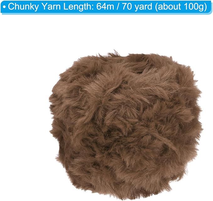 PATIKIL 70yds Faux Fur Yarn, Fuzzy Yarn Crochet Fluffy Yarn Soft Chunky Polyester Plush Fur Eyelash for Crocheting Knit Blanket Rug Sweater Scarf Hat Bear Craft, Brown