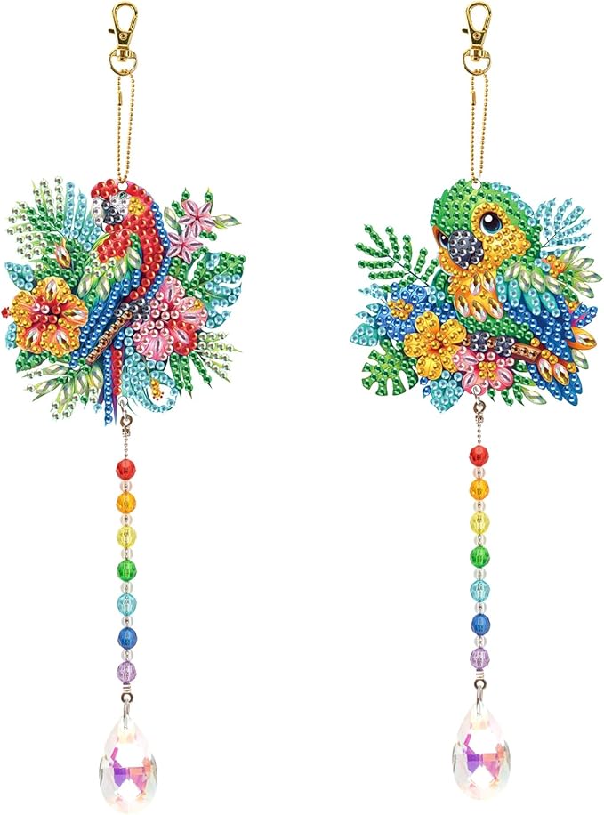 TDFERAN Diamond Pinting During Parrot Diamant Art Hanging Sign Onament Pendants Wind Chimes Wall Hanging in Living Room Dorridor Diamond Sunshine Catcher for Wall Home Decor