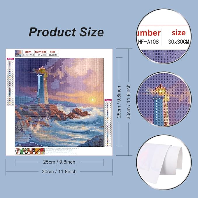 hill froeistung Lighthouse Diamond Art Painting Kits for Adults,Sea Diamond Art for Beginners, 5D DIY Full Drill Round Gem Art Craft Home Wall Decor Gift 12x12 inch