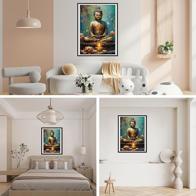 SENQAO Buddha Diamond Painting Kits for Adults, 5D Buddhism Inspirational Full Drill Diamond Art Kits, Lotus DIY Round Full Drill Gem Art and Crafts for Home Wall Decor 12x16inch
