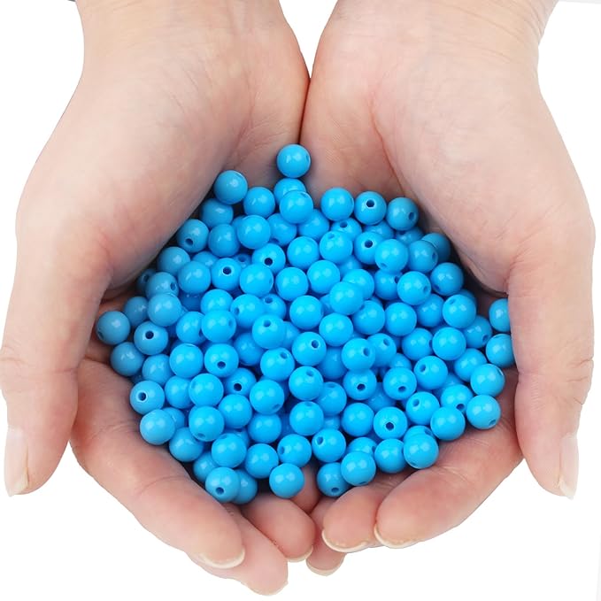 bonny boxx 500pcs 8mm smooth deep aquamarine acrylic round beads, plastic resin bubblegum balls chunky gumball beads for necklace and bracelet making, crafting supplies