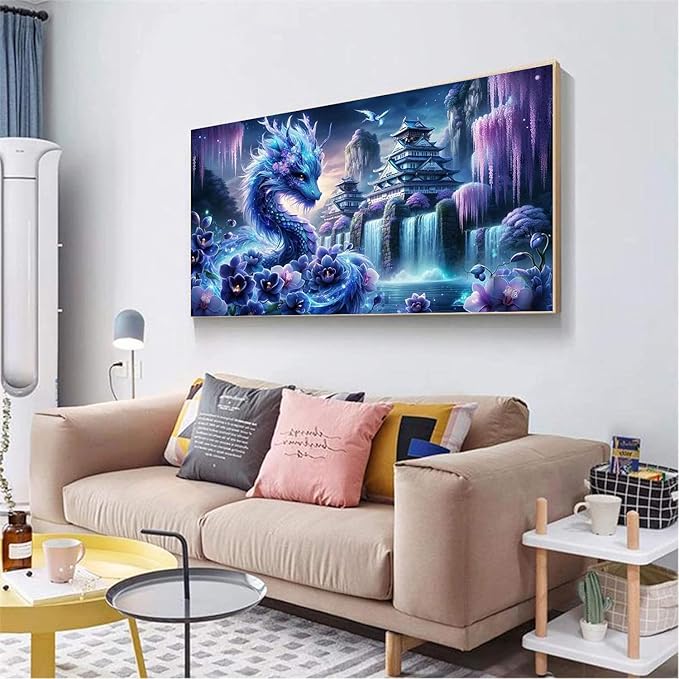 mrpwnle 5D Large Diamond Art Kits for Adults, DIY Large Size Dragon Diamond Painting Kits for Adults, Castle Dragon Full Drill Gem Art Kit, Home Wall Decor Gifts 15.7 X 27.5 Inch