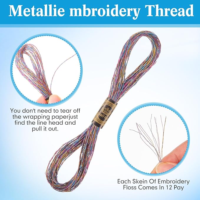 WILLBOND 24 Pcs Metallic & Cotton Embroidery Floss, 24 Vibrant Colors, Polyester Blend, 8.75 Yards Each, Ideal for Embroidery, Cross-Stitch, DIY Crafts