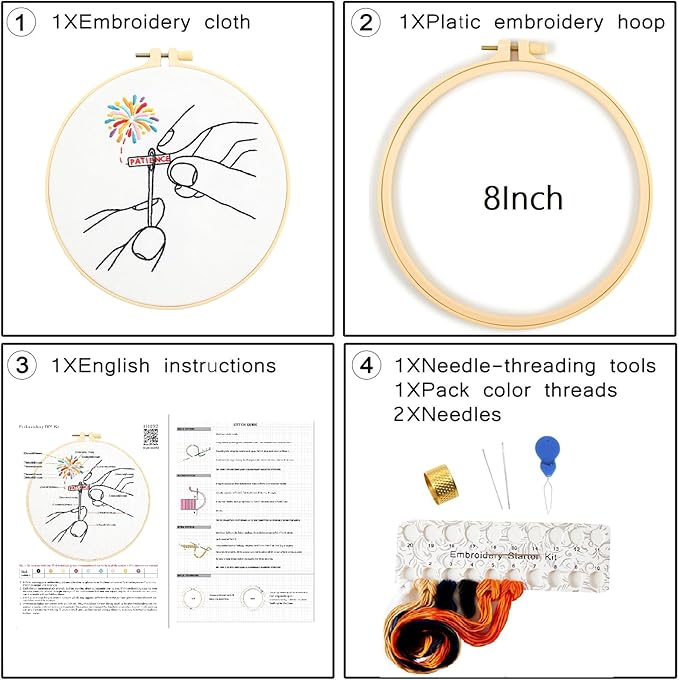 Beginner Embroidery Starter Kit, Easy Hand Embroidery Kits for Beginners Adults, Stamped Cross Stitch Kits for Beginners Adults Craft Kits for Women, Entire Set of Embroidery Supplies & Video Tutorial
