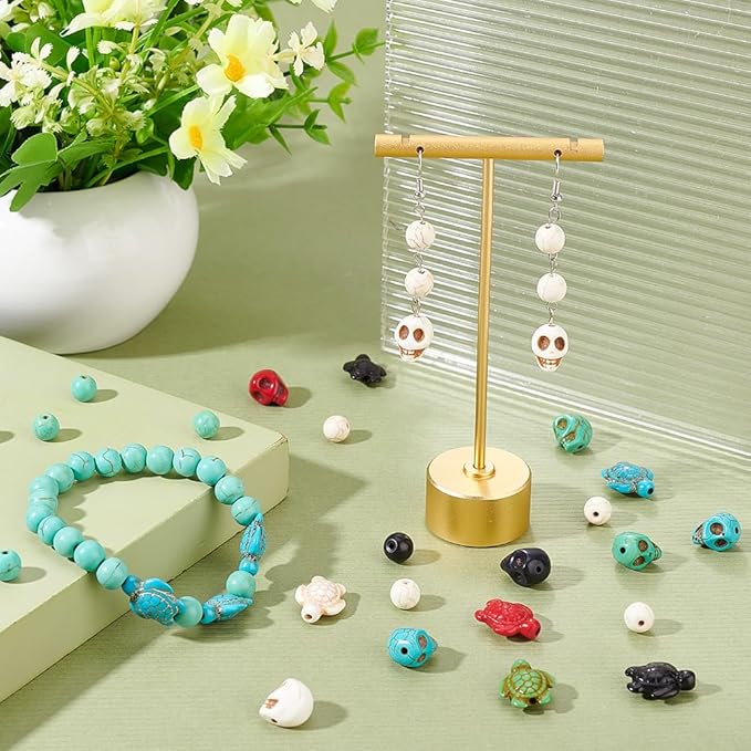 arricraft 190 Pcs Skull Gemstone Beads Kits, Including 50 Pcs Tortoise Beads 100 Pcs Round Beads Synthetic Turquoise Beads for Halloween DIY Bracelet Necklaces Jewelry Makings