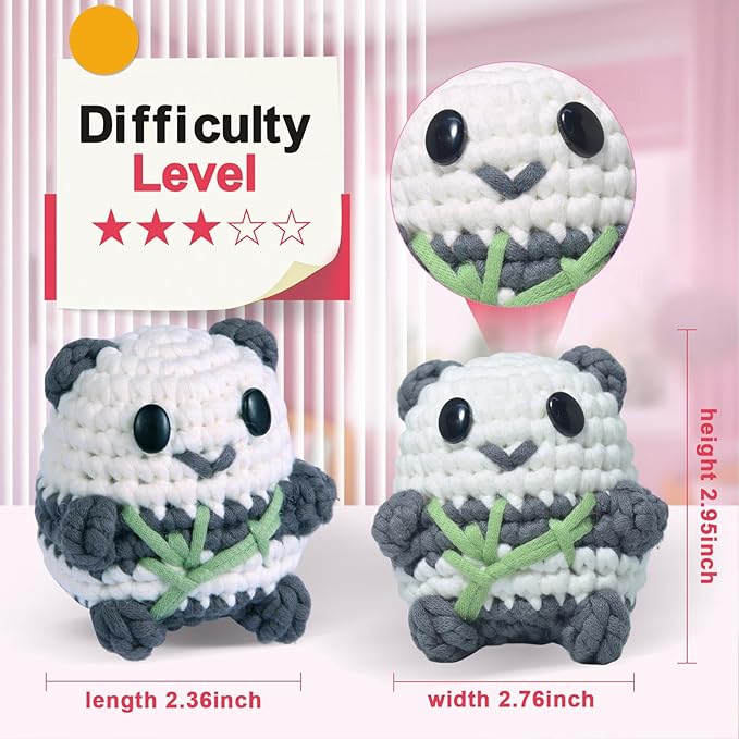 GougouStar Crochet Kit for Beginners, Animal Crochet Kits, Knitting Kit with Step-by-Step Video Tutorials and Crochet Accessories - Amigurumi Beginner Crochet Kit (Gray Panda)