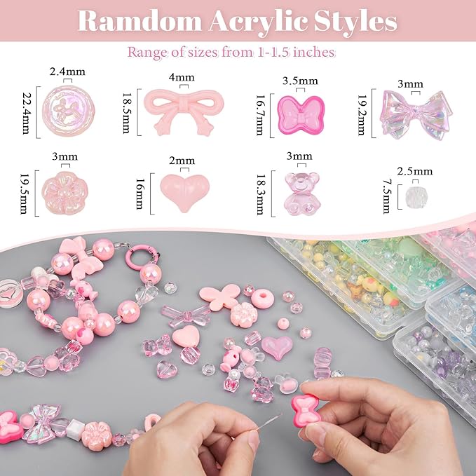 LAIDANLA Acrylic Pink Beads for Bracelets, Aesthetic Cute Pink Beads for Jewelry Making DIY Necklace Keychain Phone Charm Assorted Random Mixed Kawaii Bead Charms 160g