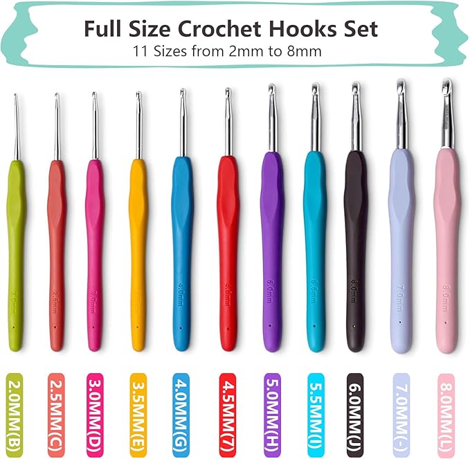 Buylorco Crochet Hooks 11 Size Crochet Hook Set with Soft Handle and Case Crochet Needle Kit for Beginners Knitting Needle Kit Yarn Crochet Kit 2mm(B) to 8mm(L)