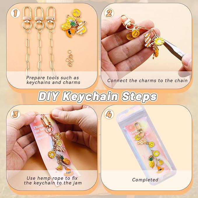 wurosi 50 set paperclip keychain making kit, bag charm kit, 50 keychain clips, 50 extender chain, 50 resealable pouch bag, 50 thank you cards, 5m hemp rope, jewelry making kit for diy keyrings charms