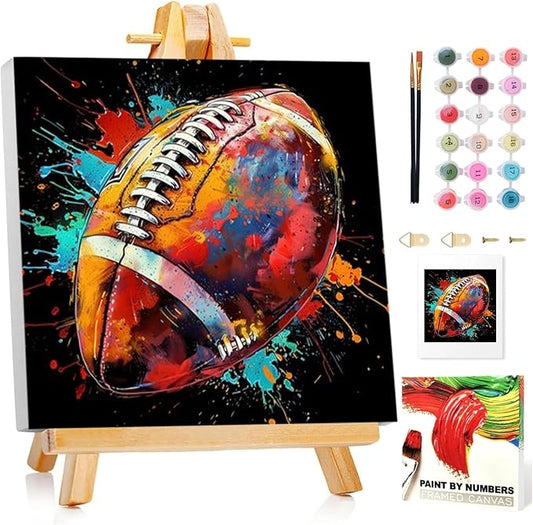 Mandun Football Paint by Numbers Kit for Kids with Frame, Football Paint by Numbers for Kids Ages 4-8-12,Oil Painting for Home Wall Art Decor Gift 7.8x7.8 inch (with Frame Easel)