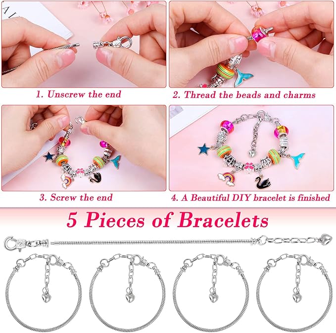 Thrilez DIY Bracelet Making Kit, 97Pcs Charm Bracelets Kit with Beads, Pendant Charms, Bracelets and Necklace String for Bracelets Craft & Necklace Making