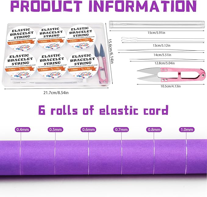 JUPEAN 6 Sizes Stretchy Bracelet String Elastic String for Bracelet Making Jewelry Making Supplies Easy to Knot with Jewelry Making Supplies Beading Needles and Container for Storage