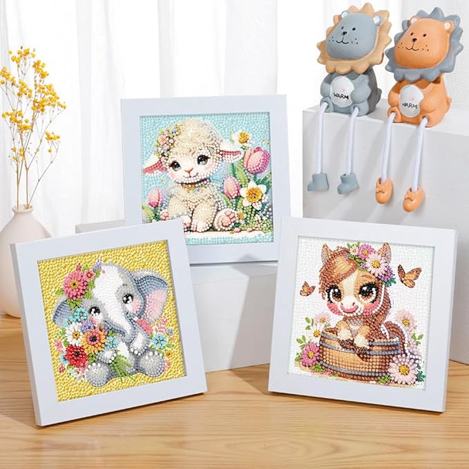 4 Pack 5D Animals Diamond Painting Kits for Kids- Crystal Diamond Art for Adults Kids, DIY Full Drill Animal Family Gem Art Picture, Adults Gem Dot Crafts for Home Wall Decor 6x6 inch(without frame)