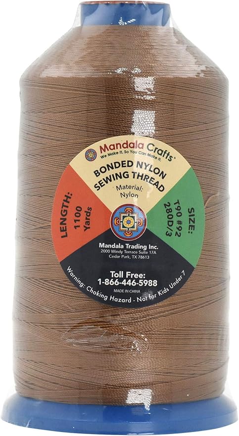 Mandala Crafts Size 92 280D T90 Bonded Nylon Thread - Russet Brown 1100 YDs Tex 90 Heavy Duty Sewing Threads for Leather, Jeans, Weaving, Outdoor Marine Upholstery