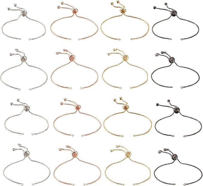 FASHEWELRY 16Pcs Adjustable Slider Bracelet with Ball Ends Slider Extender Chains with Rhinestone Ends for DIY Bracelet Jewelry Making