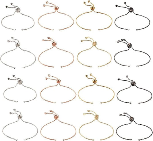 FASHEWELRY 16Pcs Adjustable Slider Bracelet with Ball Ends Slider Extender Chains with Rhinestone Ends for DIY Bracelet Jewelry Making