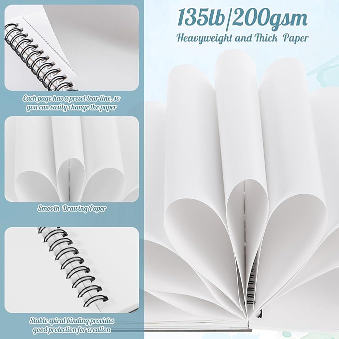 3 Pack Marker Paper Pad, 5.5×8.5in Double Sided Bleedproof Sketch Pad, 135lb/200gsm Art Spiral Sketchbook, Smooth Painting Coloring Alcohol Marker Paper for DIY, Ideal Gifts