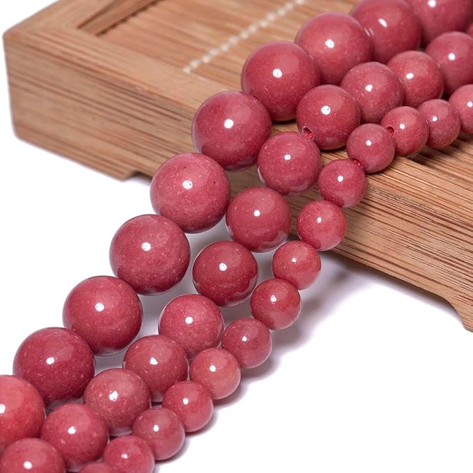 Stone Beads, 60pcs Rhodochrosite, 6mm Round Loose Beads for Jewelry Making, Bracelets, with Bag, String & Card