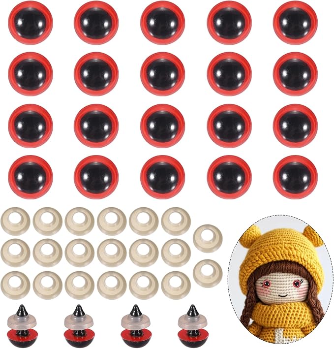PATIKIL 12mm Safety Eyes, 20Pcs Realistic Doll Crocheting Safety Eyes with Washers for Decor Crochet Accessories Dolls Craft Halloween, Red