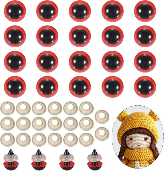 PATIKIL 12mm Safety Eyes, 20Pcs Realistic Doll Crocheting Safety Eyes with Washers for Decor Crochet Accessories Dolls Craft Halloween, Red