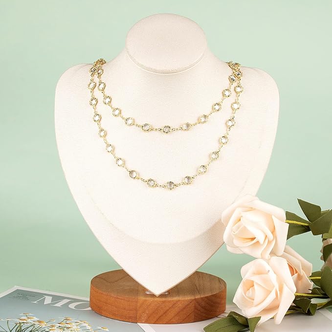 UMAOKANG 3 Yard 18K Gold Plated Brass Chain for Jewelry Making Clear Crystal Jewelry Chain Roll with Jump Rings and Lobster Clasps