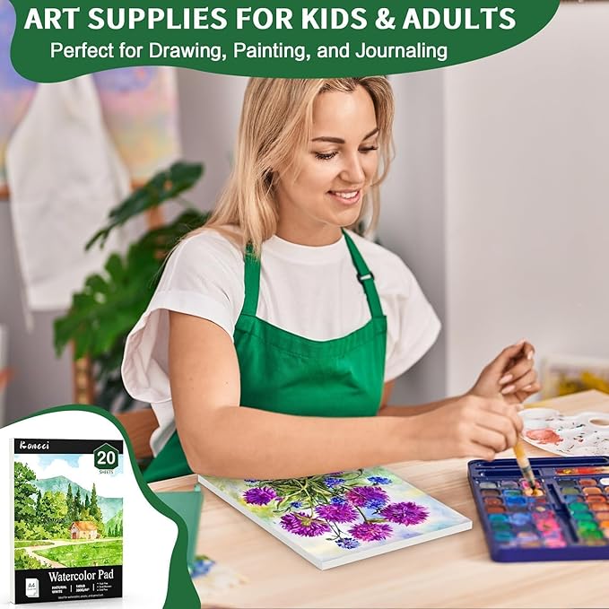Watercolor Paper A4(8.3"X11.7"), Cold Press Water Color Paper Pad, 140lb/300gsm, Glue Bound, Painting Drawing Paper Book, Acid-Free Watercolor Sketchbook, Art Supplies for Students Adults