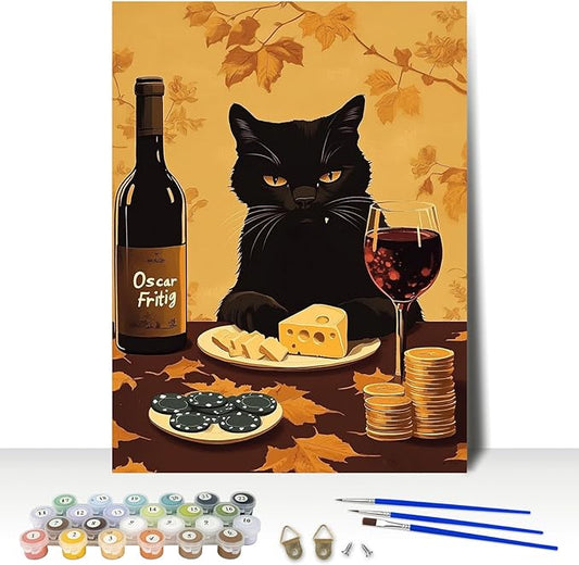 MAXBYE Funny Cats Paint by Numbers Kits for Adults Beginners, Black Cat Poker Night Paint by Number for Adults,Easy Canvas Paint by Numbers for Home Wall Decoration and Gifts 12x16inch