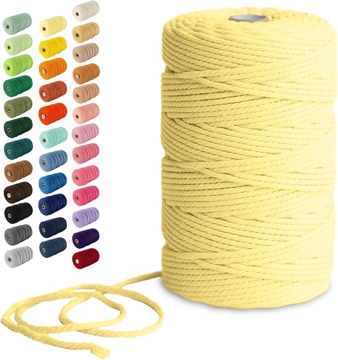 Nook Theory Macrame Cord - 3mm 220 Yards Cotton Rope, 4mm 5mm Yarn, String for Crafts, Perfect for Macrame Wall Hanging and Boho Decorations (Soft Yellow)