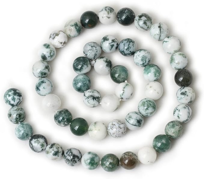 8mm 45PCS Natural Tree Agate Round Loose Beads for Jewelry Making 1 Strand 15"