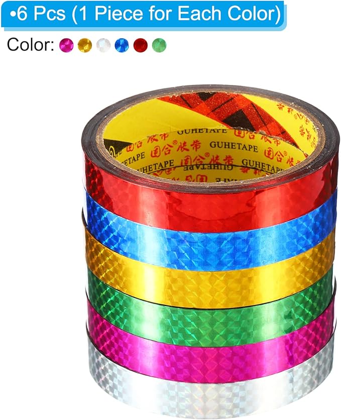 PATIKIL Prism Tape 0.6 Inch x 32.8 Yards, 6 Pack Holographic Metalized Reflective Self Adhesive for DIY Art Craft Wrap Wall Decoration, Assorted Color
